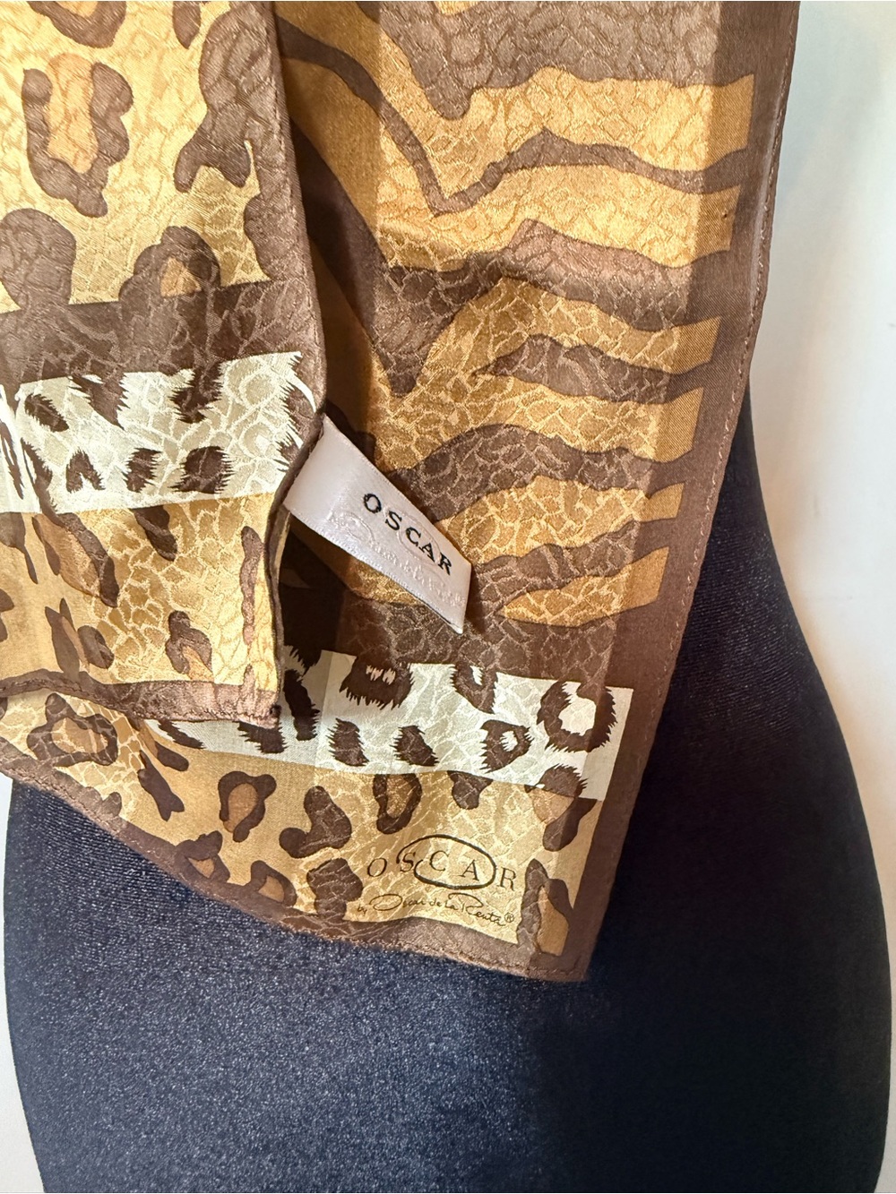Oscar de la Renta Brown and Cream Animal Print Silk Scarf - Picture 2 of 2